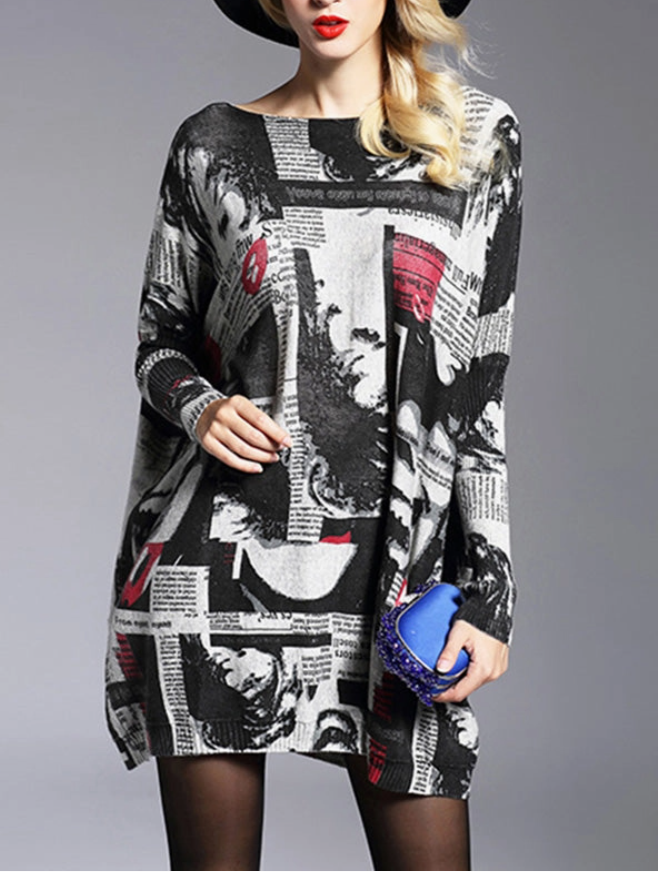 Lyla Letter Printed Round Neck Sweater Top