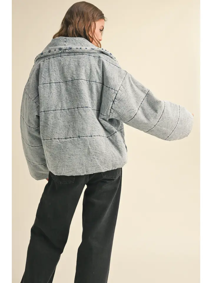Quilted Tie To Close Denim Jacket