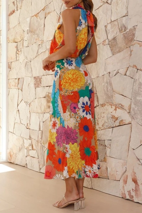 Maisie Floral Print Halter Maxi Dress