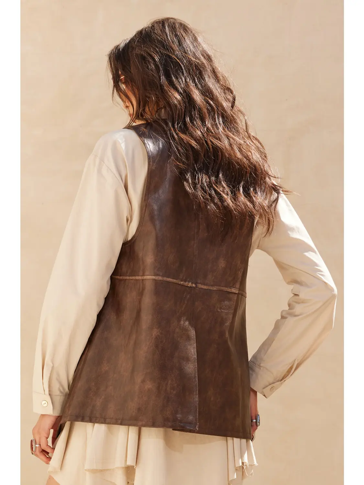 Faux Leather Snap-Front Vest