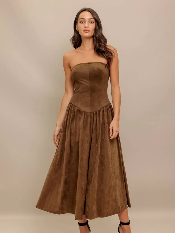 Faux Suede Midi Dress