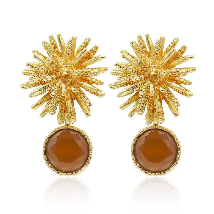 Starburst x Gem Drop Earrings - 24 K Gold Plated