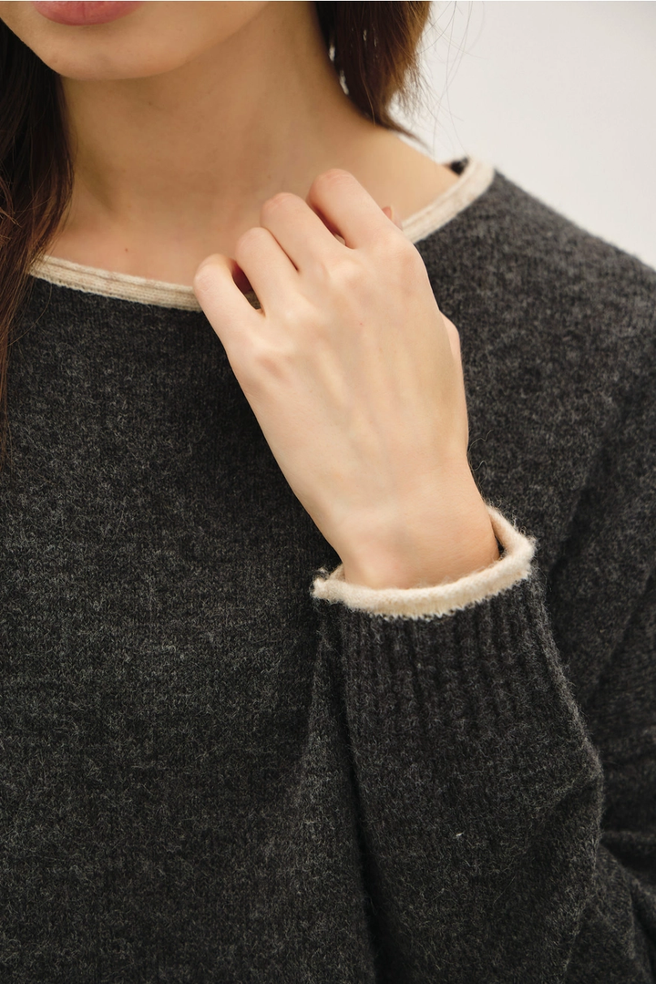 Contrast Layered Boat Neck Sweater