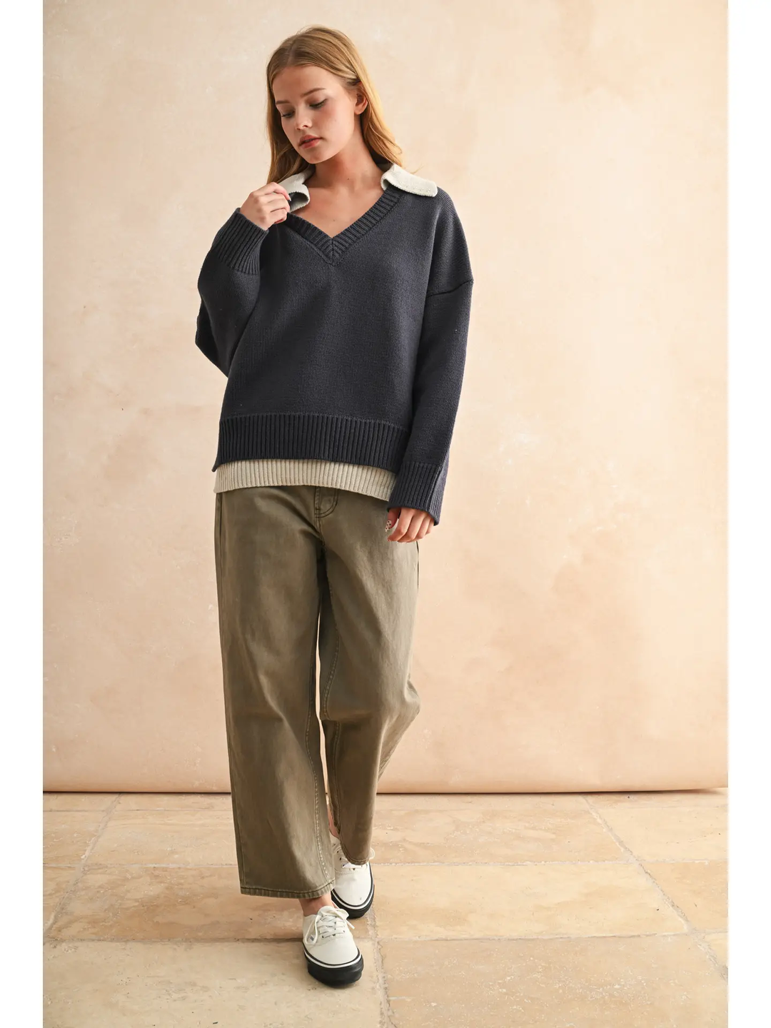 Color Combo V-Neck Sweater Top