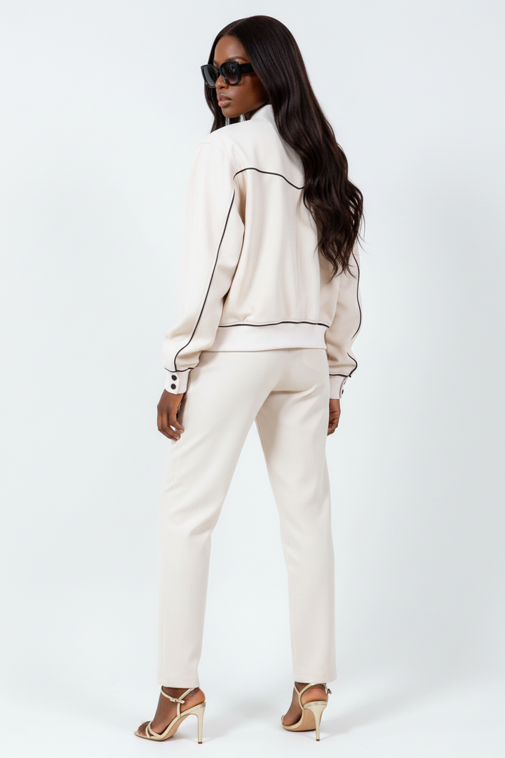 Contrast Piping Jacket — African American Model Back View