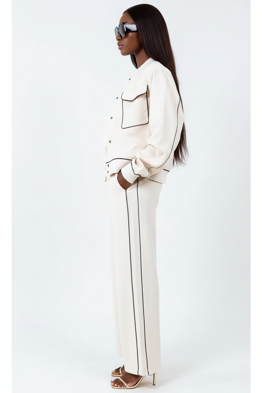 Contrast Piping Jacket — African American Model Side View