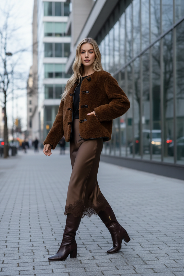 Cool lifestyle photo of model in winter outfit