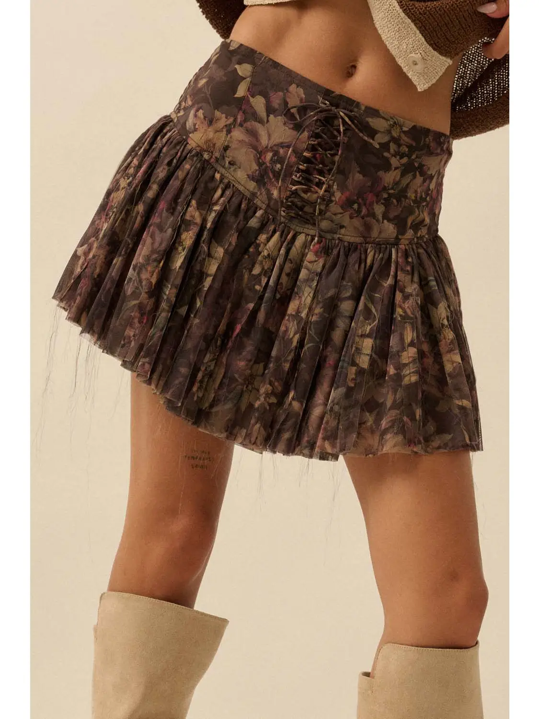 Floral Print Drop Waist Pleated Mini Skort
