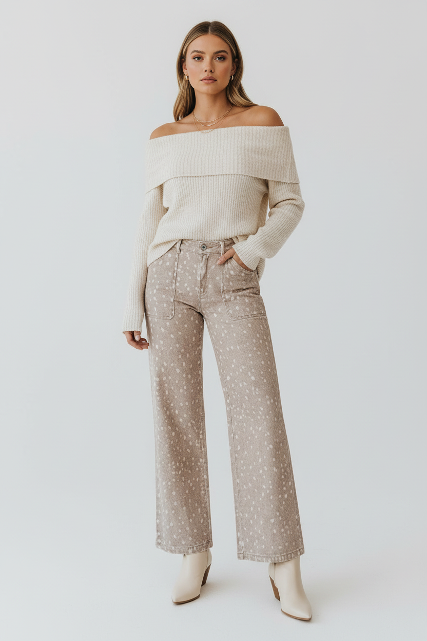 Cream off-shoulder sweater direct front view