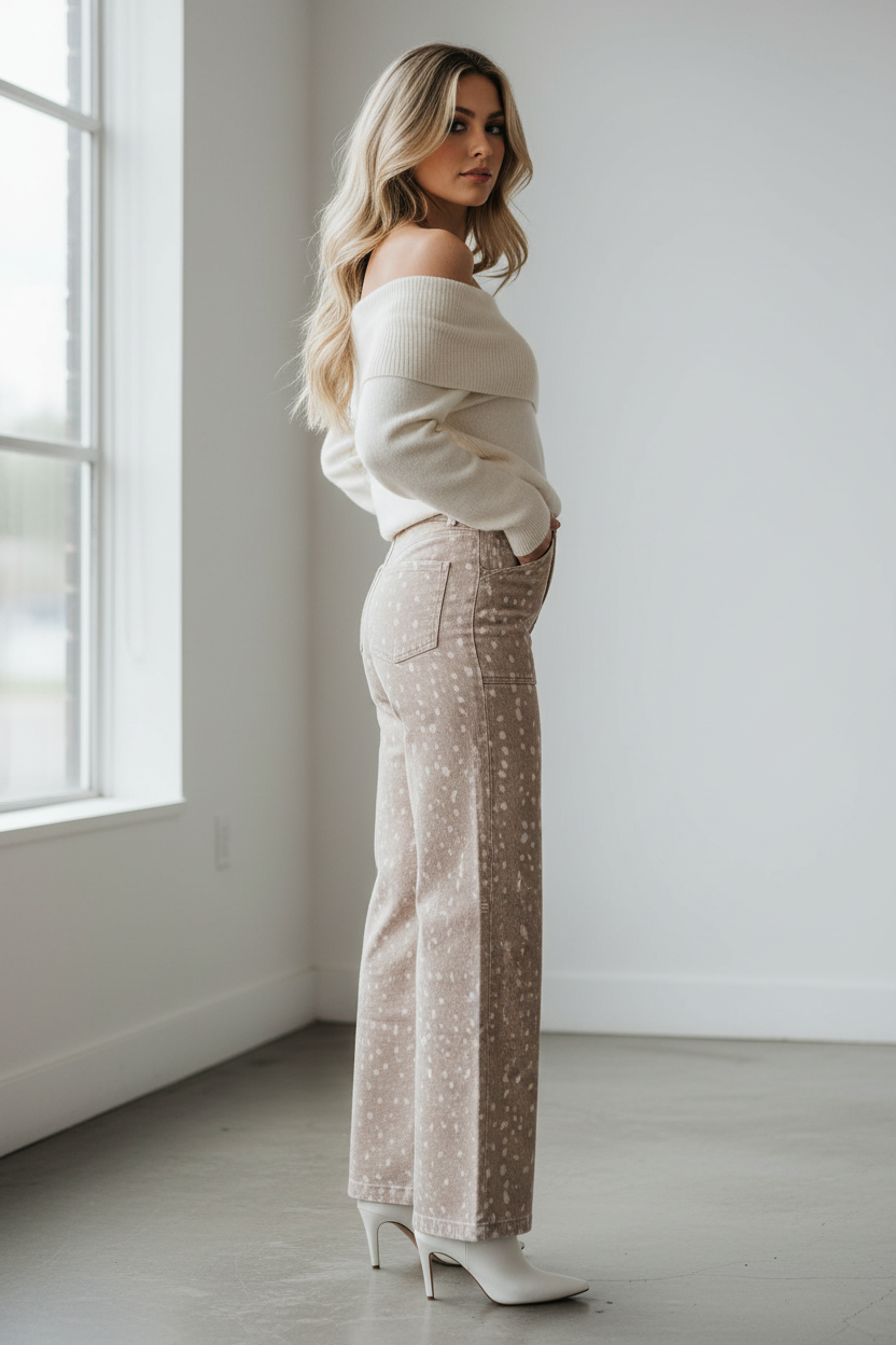 Cream off-shoulder sweater side view
