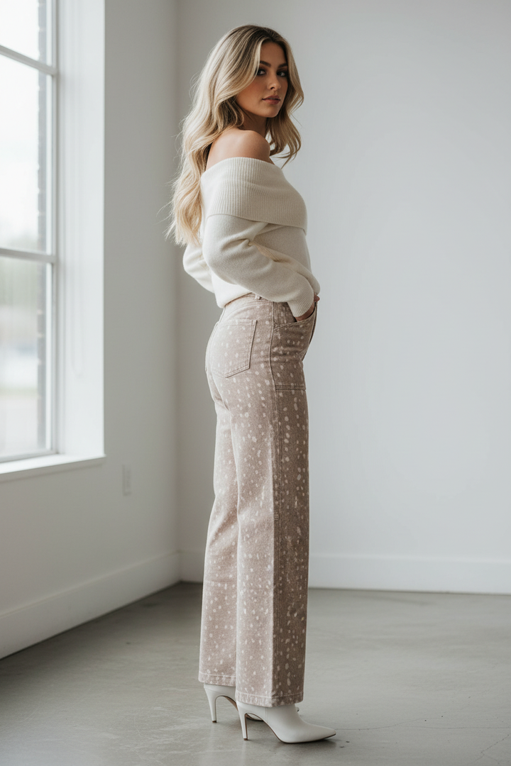 Cream off-shoulder sweater side view