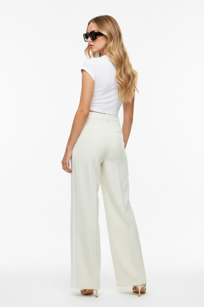 Cream Trousers + Tulip Tee — Blonde Model Back