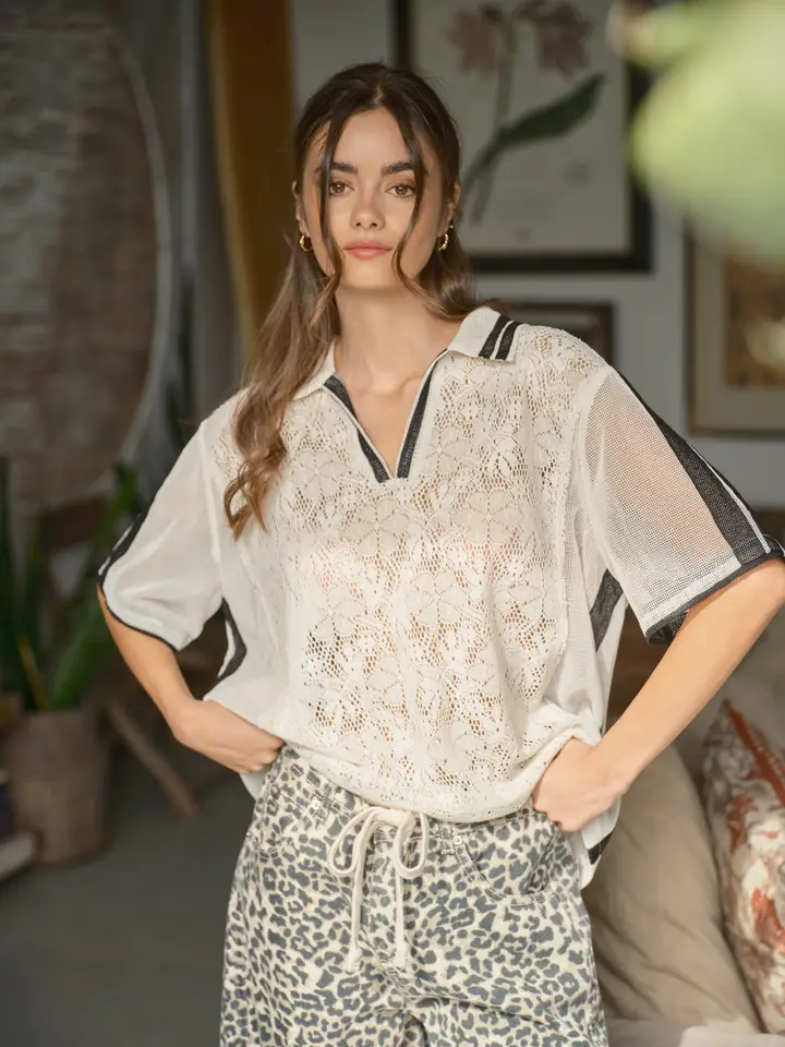 Sporty Oversized Lace Polo Tee