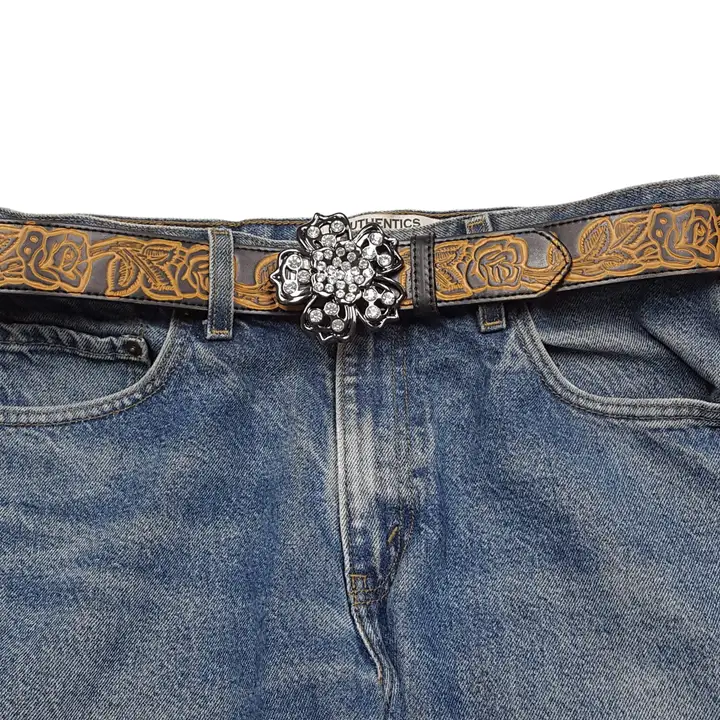 Crystal Floral Buckle with Hand Painted Rose Belt