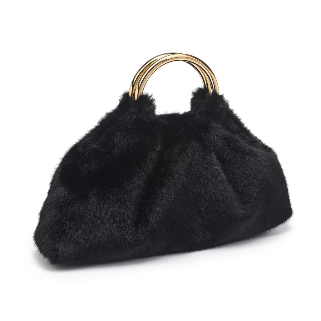 Faux Fur Clutch Bag with Ring Handle
