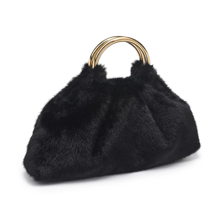Faux Fur Clutch Bag with Ring Handle