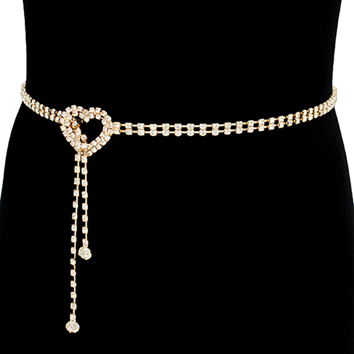 Heart Drop Accent Rhinestone Waist Chain Belt (Silver & Gold Options)