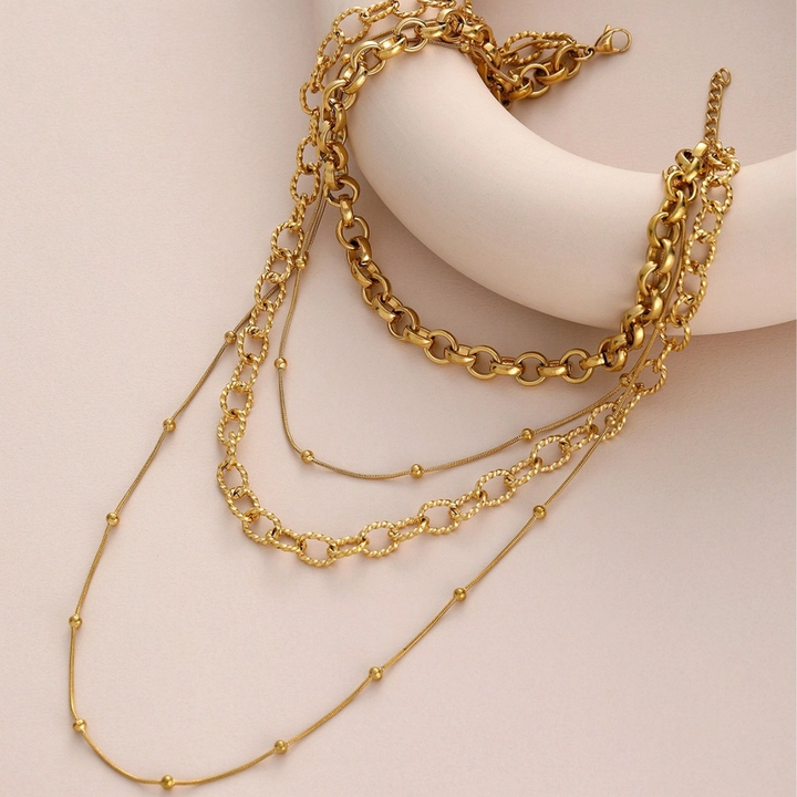 Multi Layered Bead Necklace with 18K Gold Plating