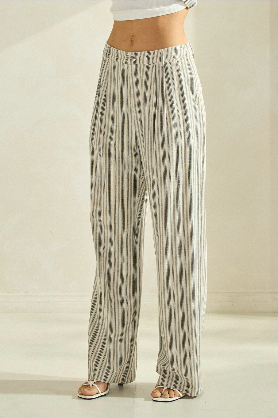 Striped Linen Blend Trouser Pants
