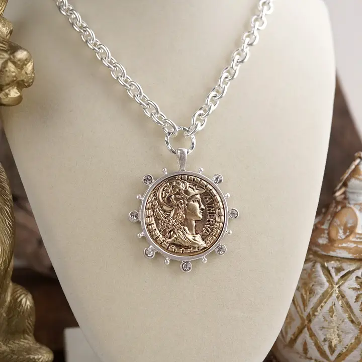 Radiant Relic Coin Medallion Necklace with Crystal Halo