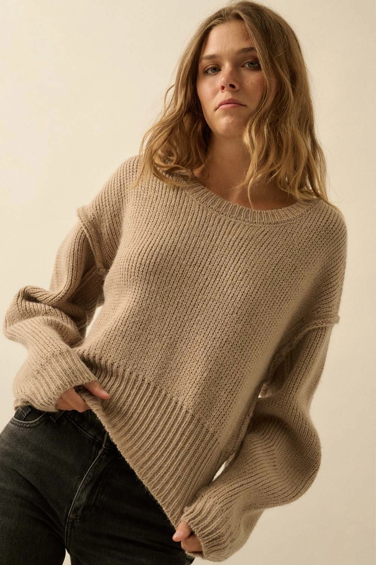 Solid Knit Exposed Seam Sweater