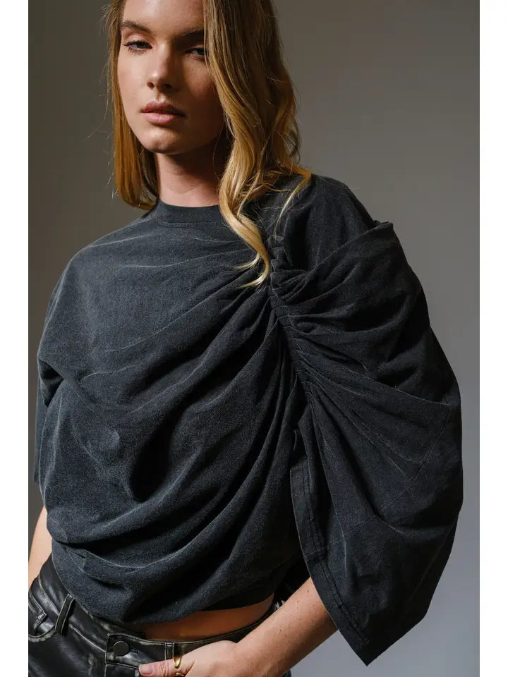 Washed Draped Pleated T-Shirt