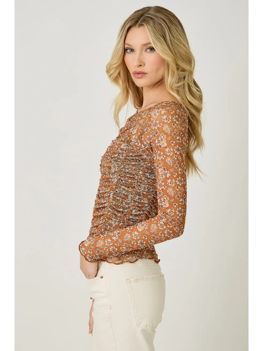 Lettuce Hem Mesh Print Top