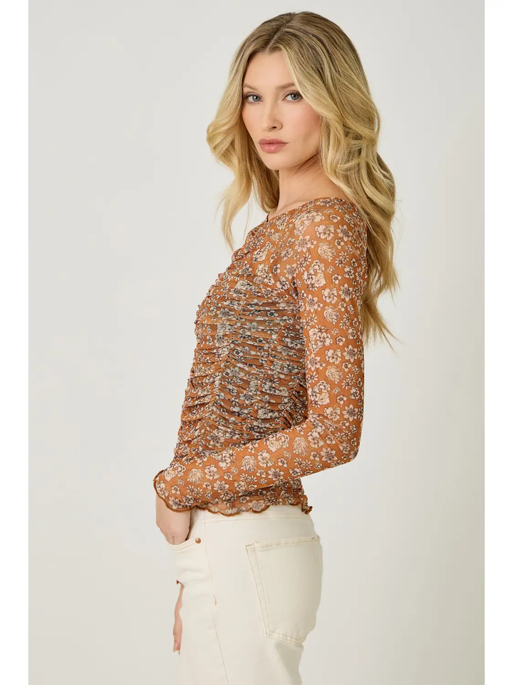 Lettuce Hem Mesh Print Top