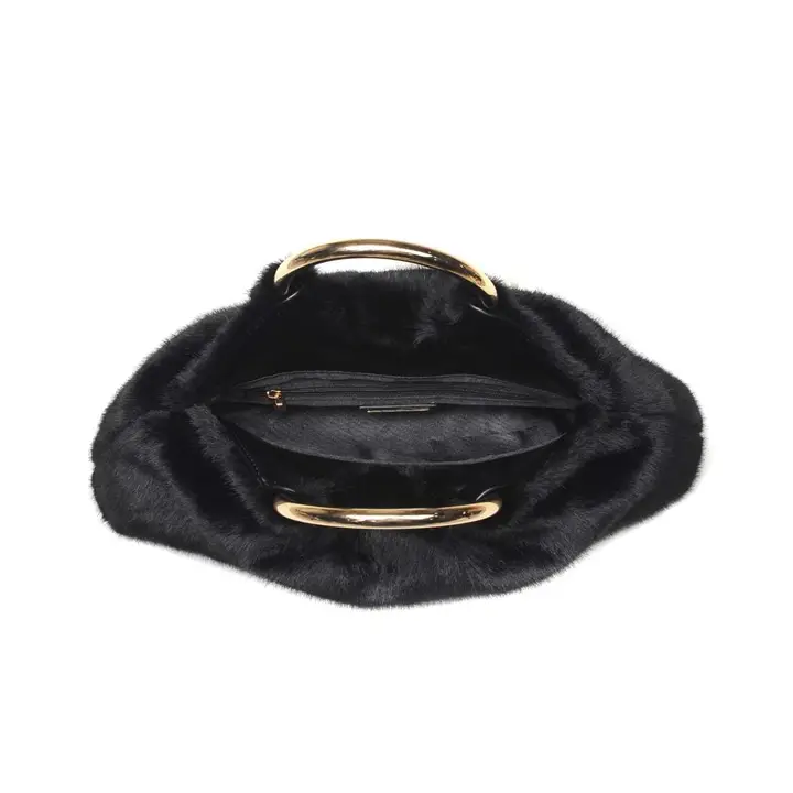 Faux Fur Clutch Bag with Ring Handle