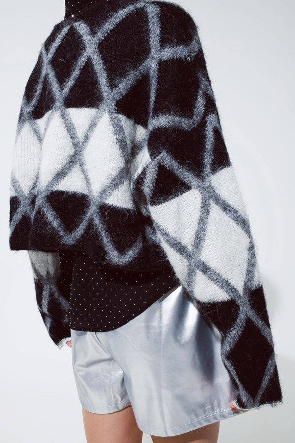 Sabrina Cropped Sweater with Diamond Pattern