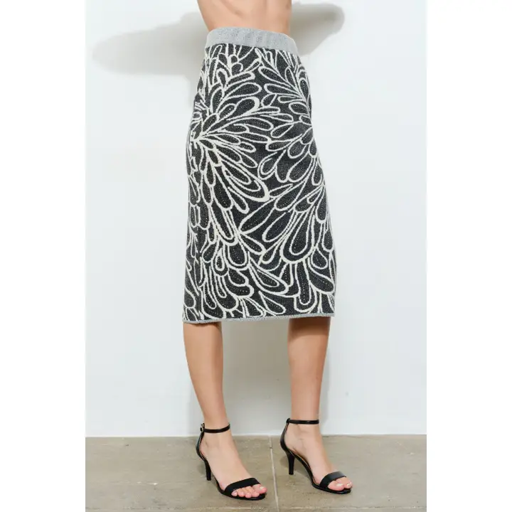 Glitter Detail Abstract Jacquard Knit Skirt