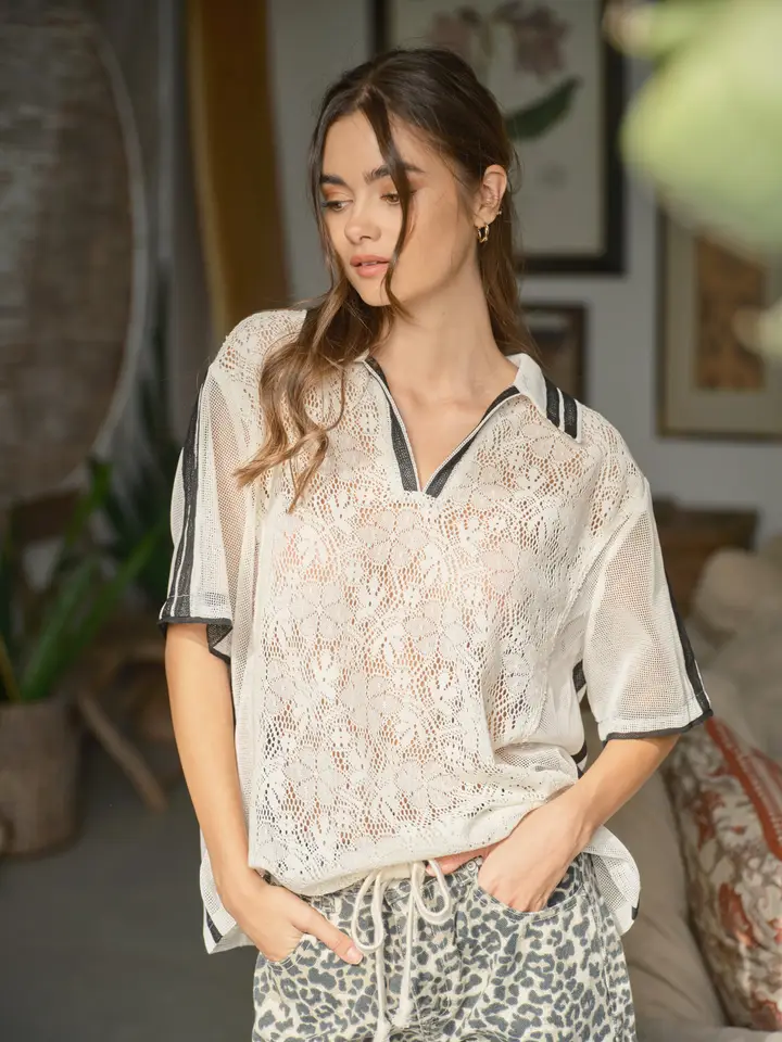 Sporty Oversized Lace Polo Tee