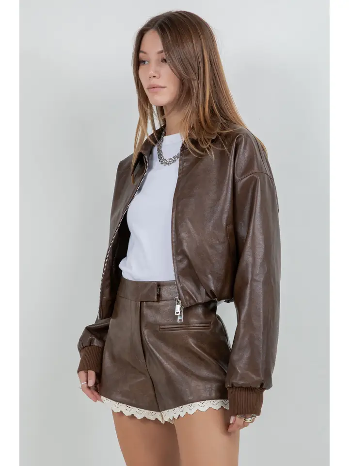 Faux Leather Zip Up Moto Jacket