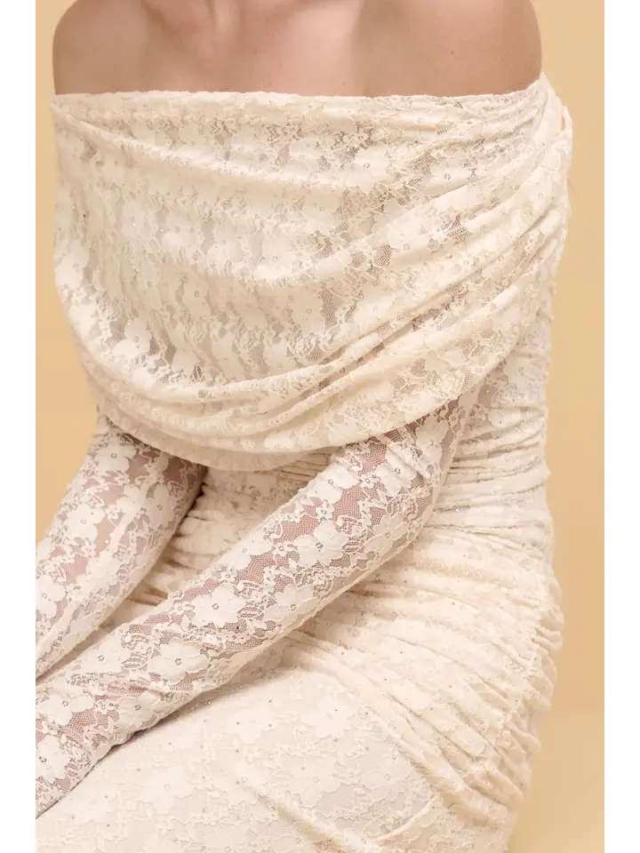 Studded Floral Lace Off Shoulder Foldover Top