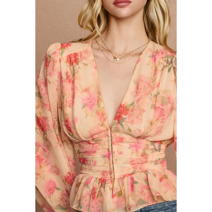 Pastel Promise Plunging Raw Hem Blouse