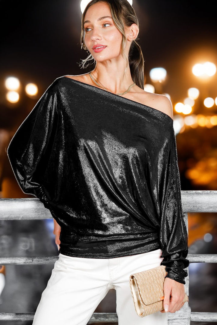 Docie Dolman Sleeve Metallic Foil Top
