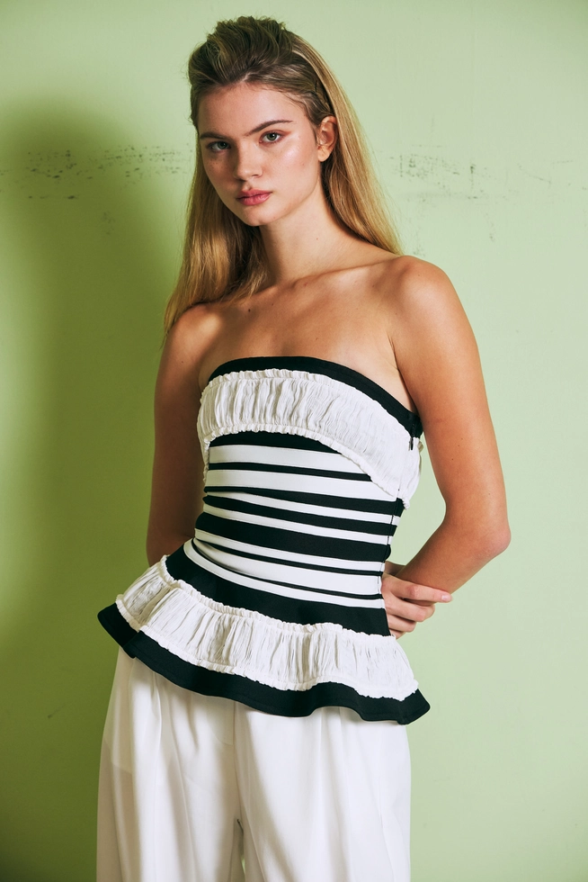 Valentina Sculpted Corset Bandage Stripe Peplum Top