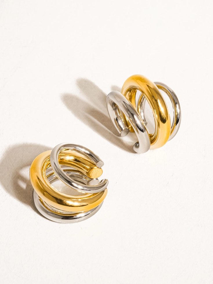 Ames 18K Gold Plated Trilayer C Hoop Ear Cuff
