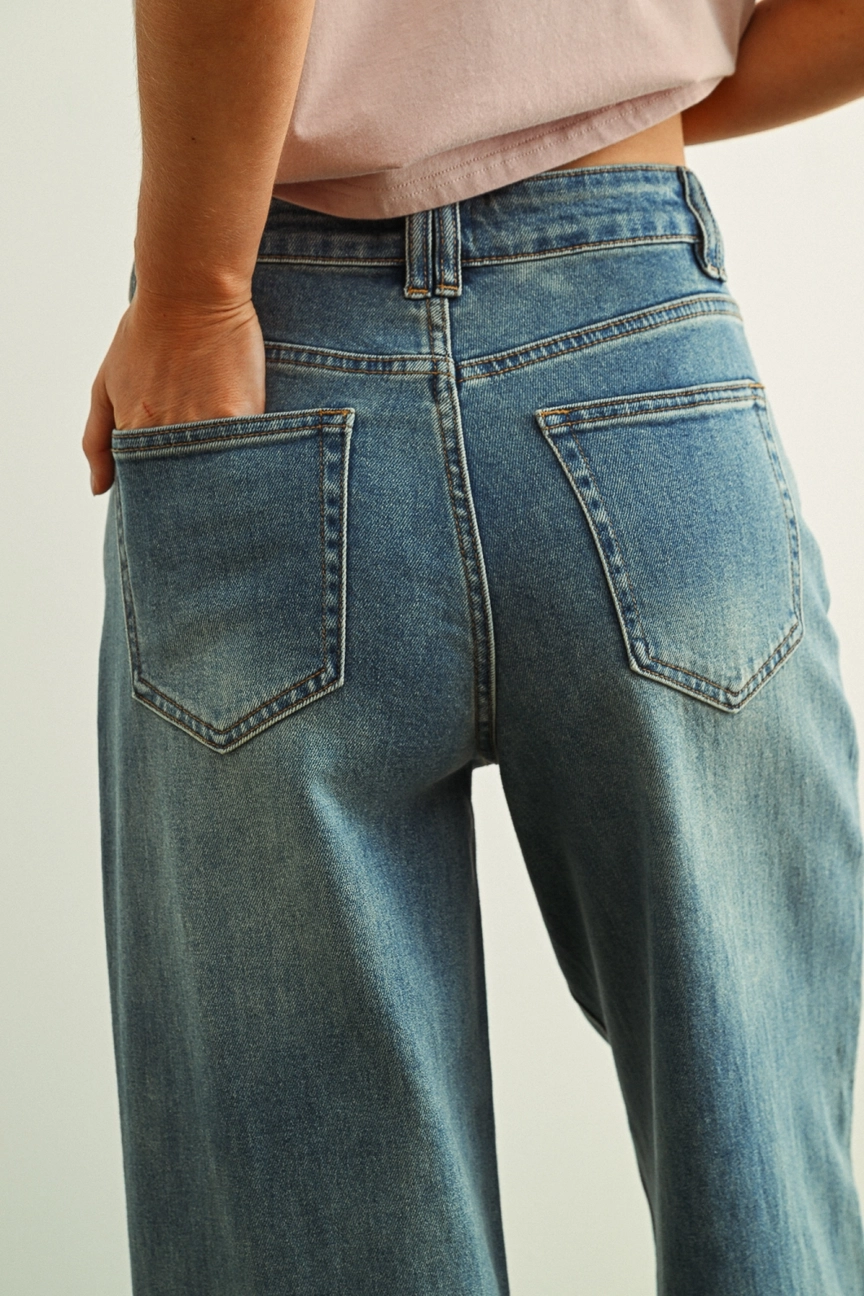 Washed Denim With Bead Trim Jeans