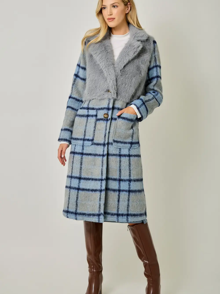 Faux Fur Mixed Media Long Coat