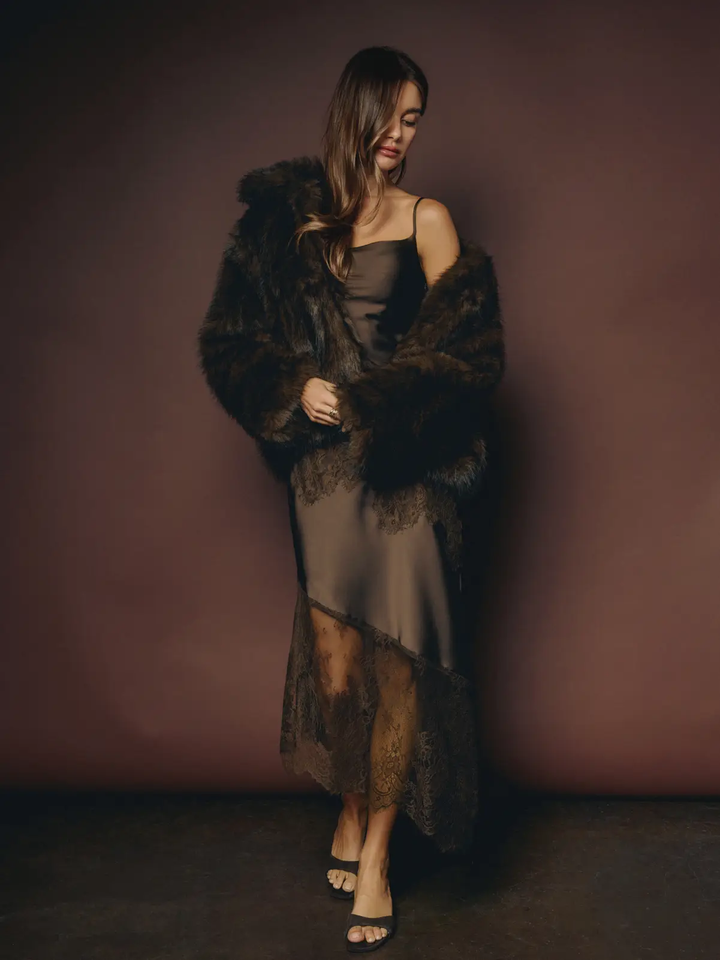 Wide Lapel Faux Fur Jacket
