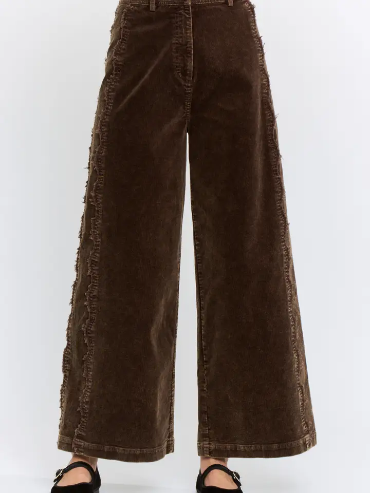 Wide Leg Corduroy High Rise Scalloped Trousers
