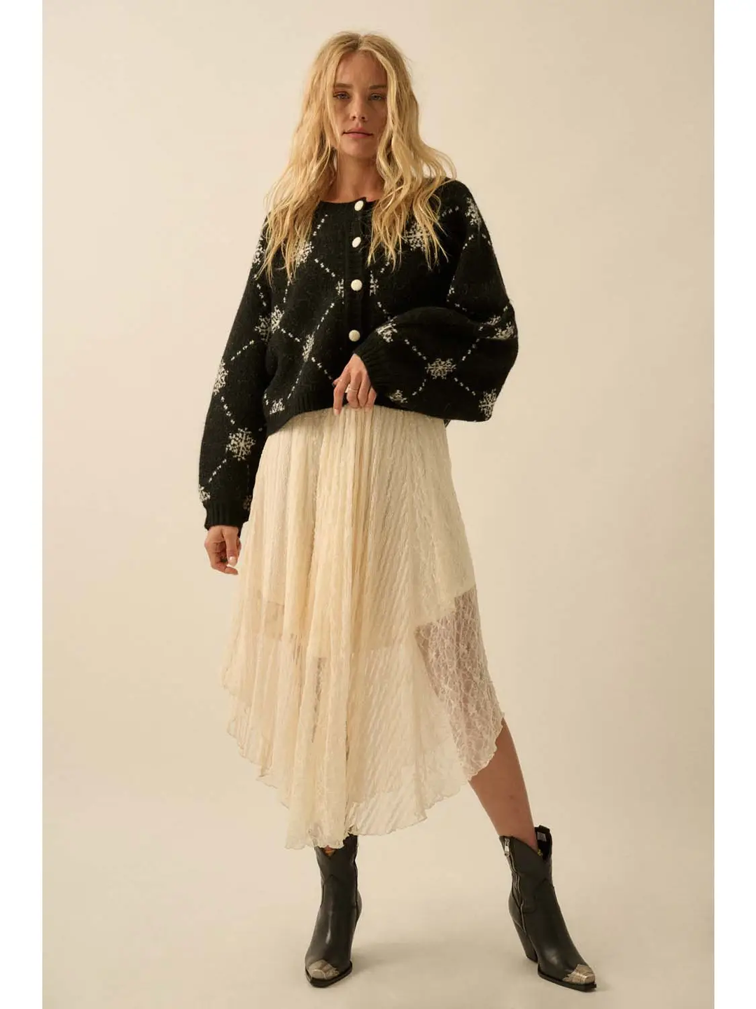 Snowflake Jacquard Dolman Cardigan