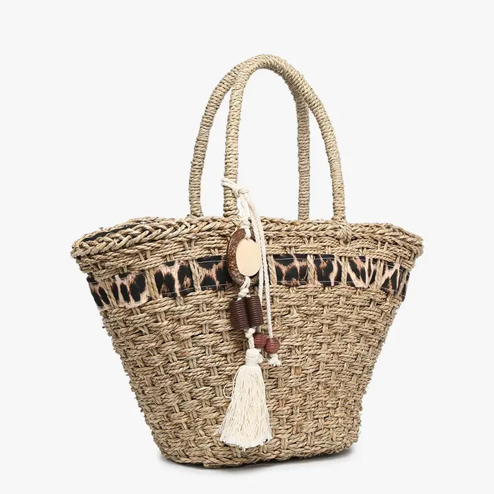 Leighton Seagrass Tote w/ Leopard Contrast
