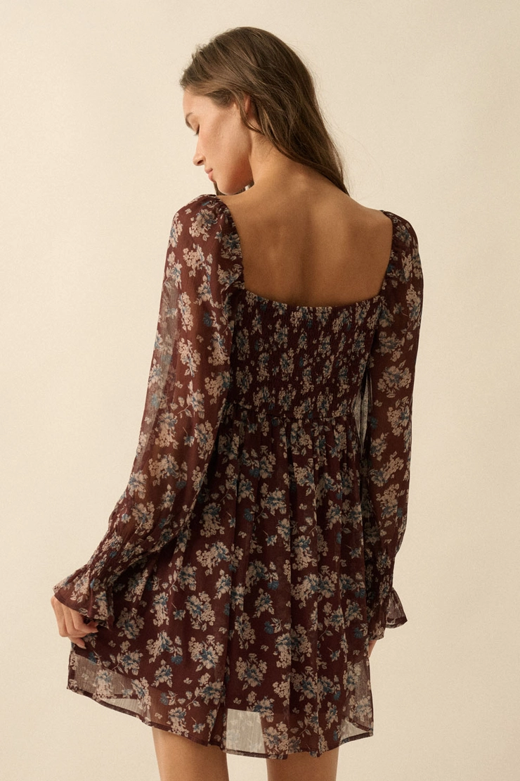 Floral Chiffon Babydoll Peasant Mini Dress