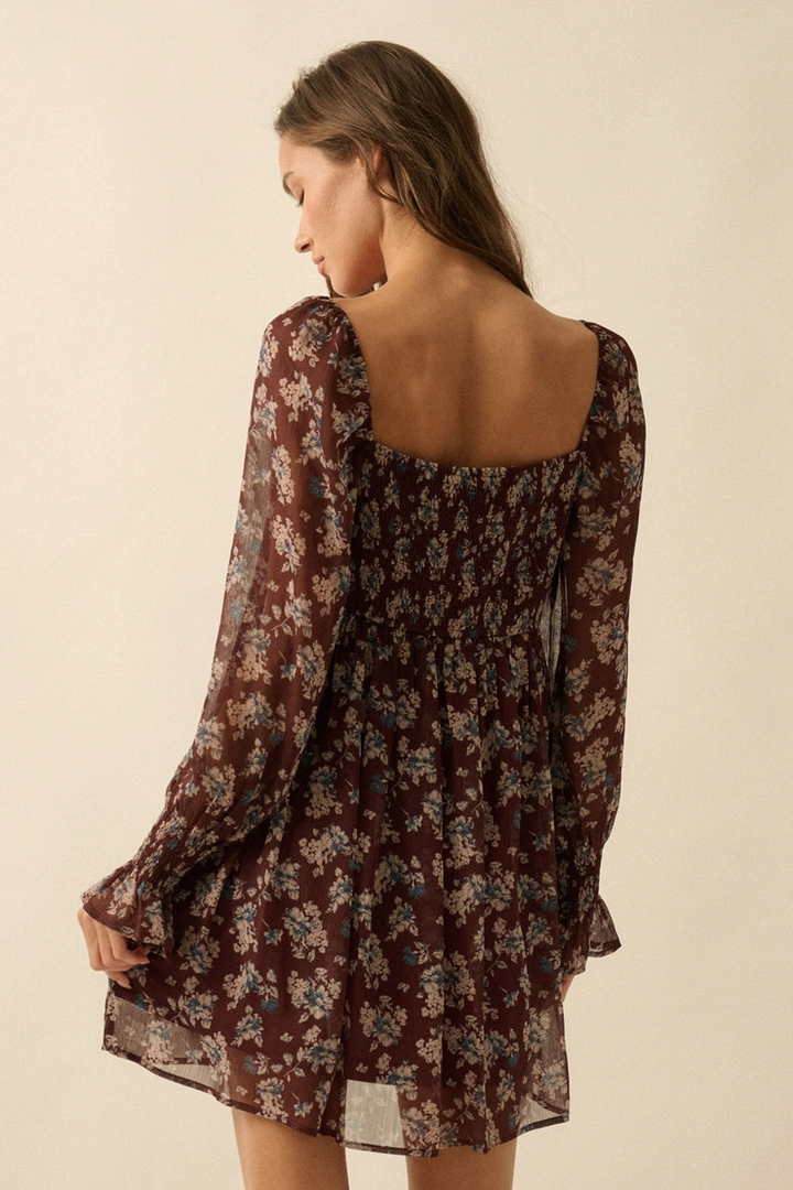 Floral Chiffon Babydoll Peasant Mini Dress