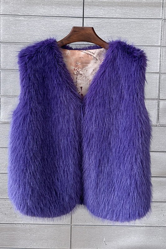 Plush Warm Faux Fur V Neck Fluffy Vest