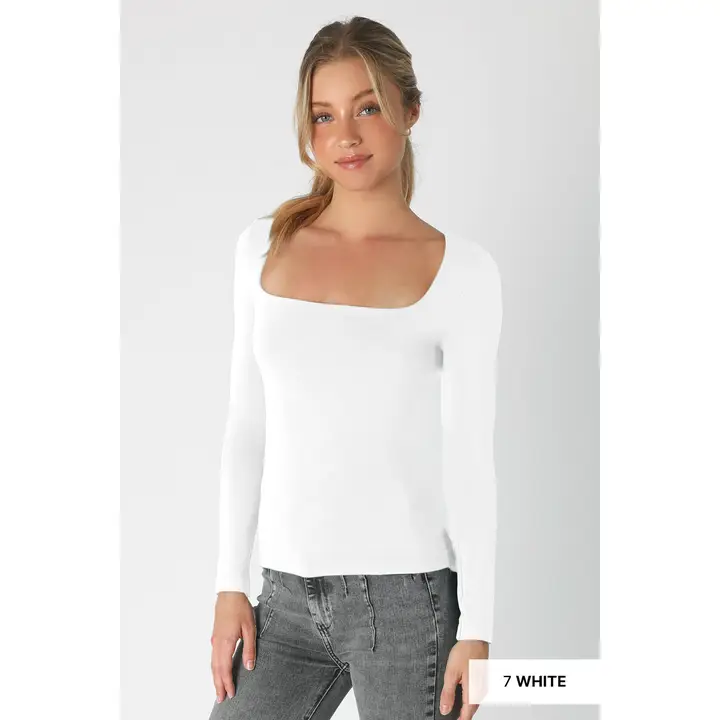 Square Neck Long Sleeve Seamless Top