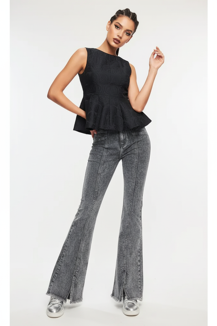 Editorial - Tegan top with Reya jeans and silver sneakers