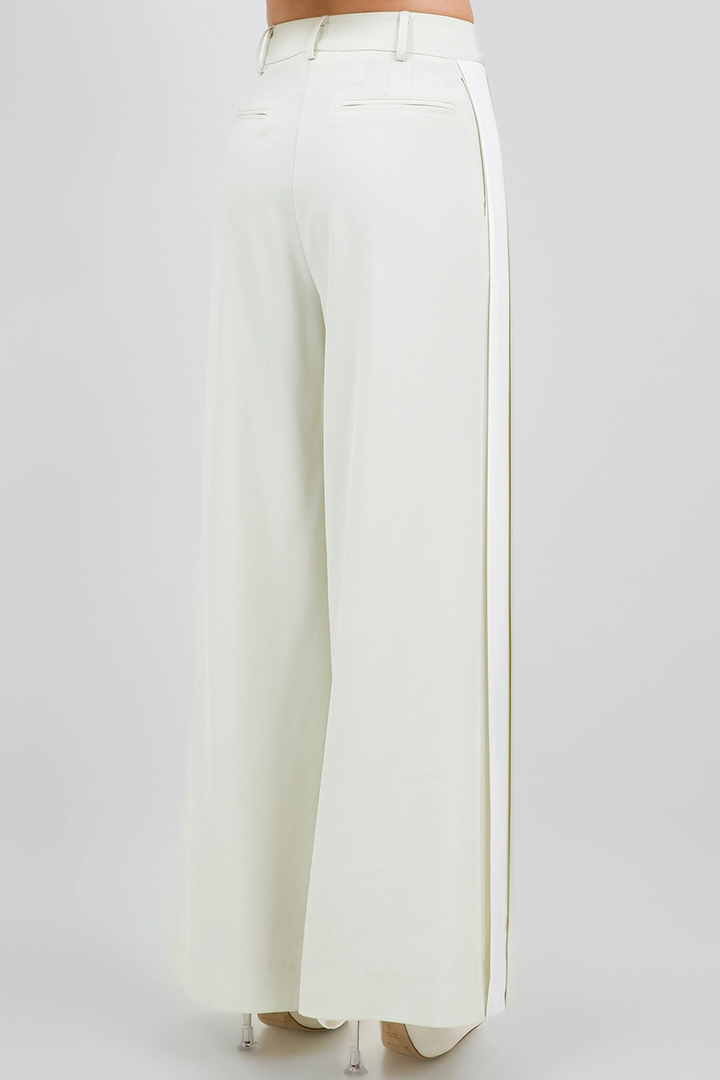 Contrast Side Panel Wide Leg Soft Woven Trousers